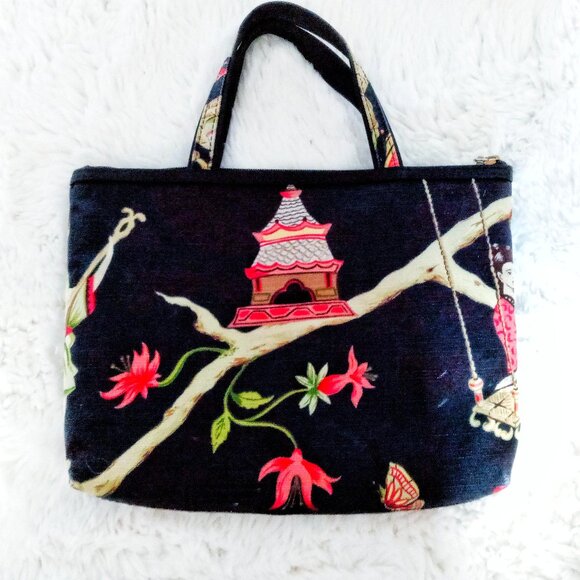 💮2/$50💮 Vintage Canvas Japanese-Inspired Sequin Handbag / Purse - Picture 2 of 3